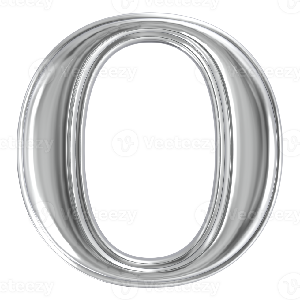 Silver Font O 3D Render png