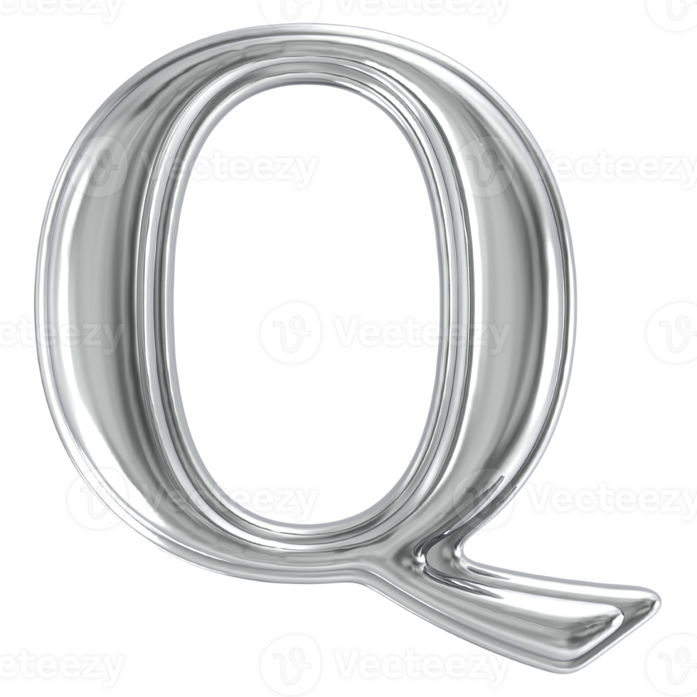 Silver Font Q 3D Render png
