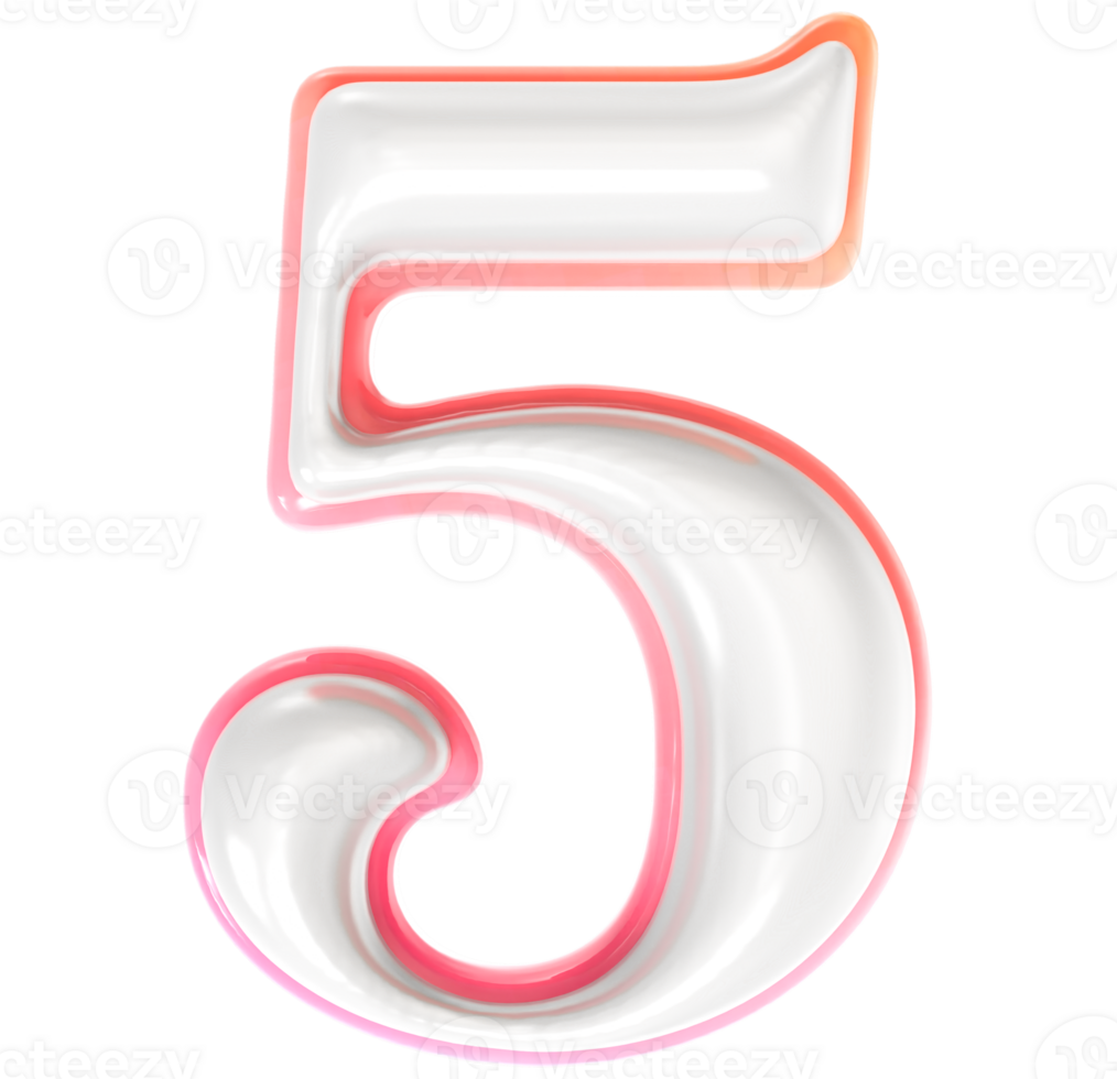 5 Number 3D Render png