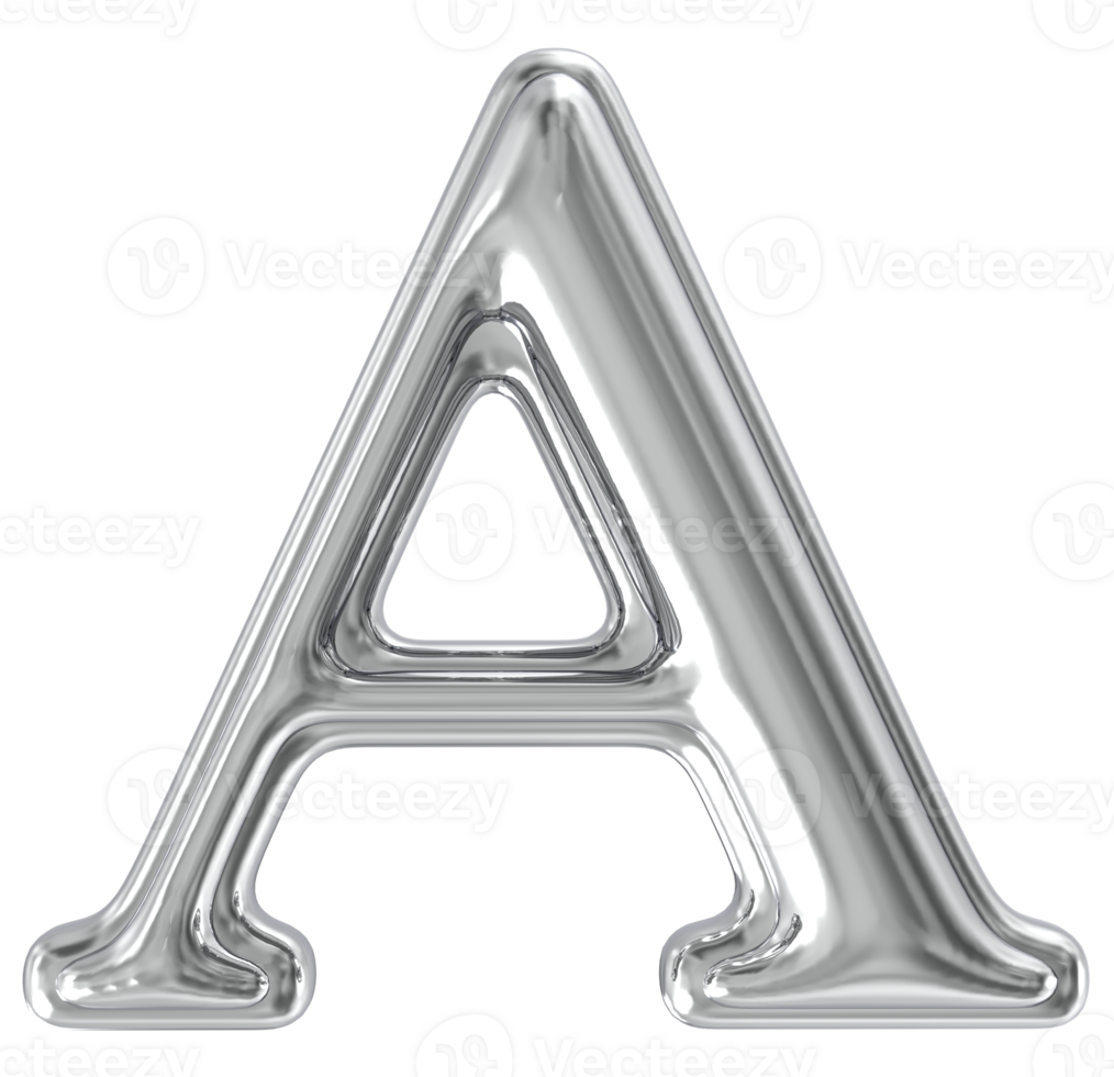 Silver Font A 3D Render png