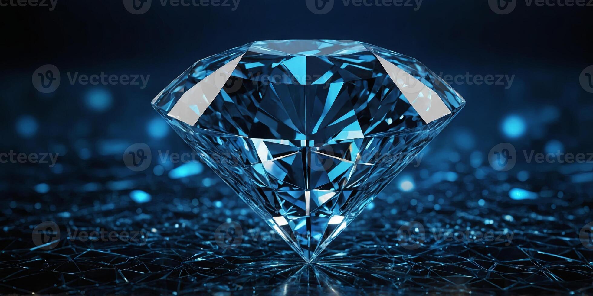 Abstract blue diamond on digital background with polygonal light lines. photo