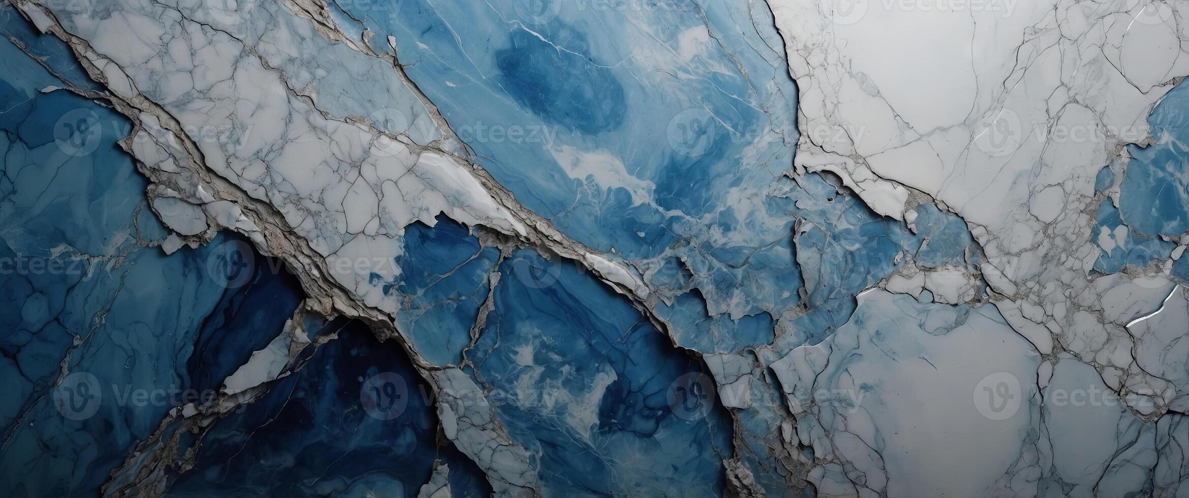 Abstract blue marble with white crack background with shadows and rays empty space for product display. photo