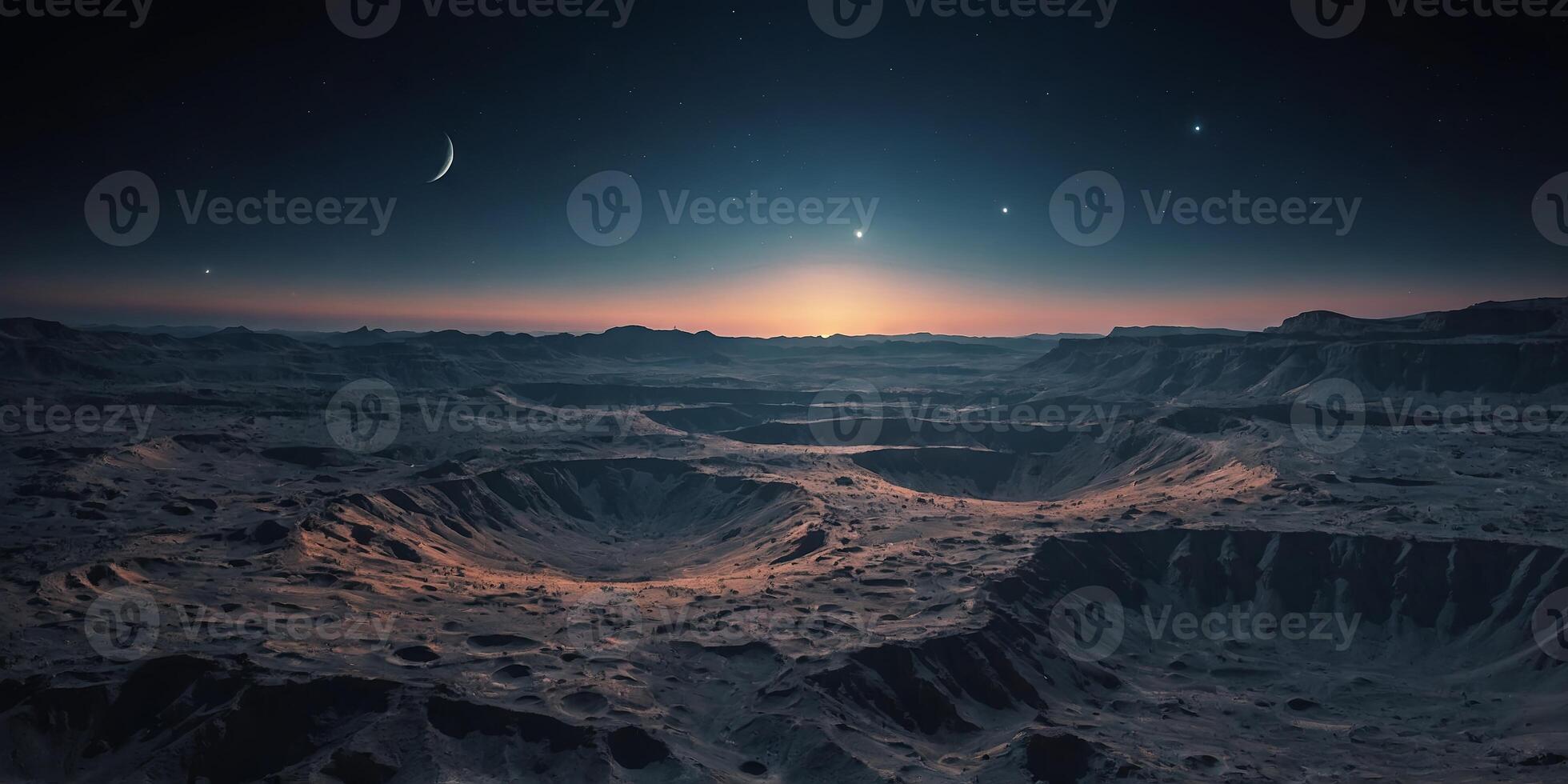Abstract landscape with glowing craters background. photo