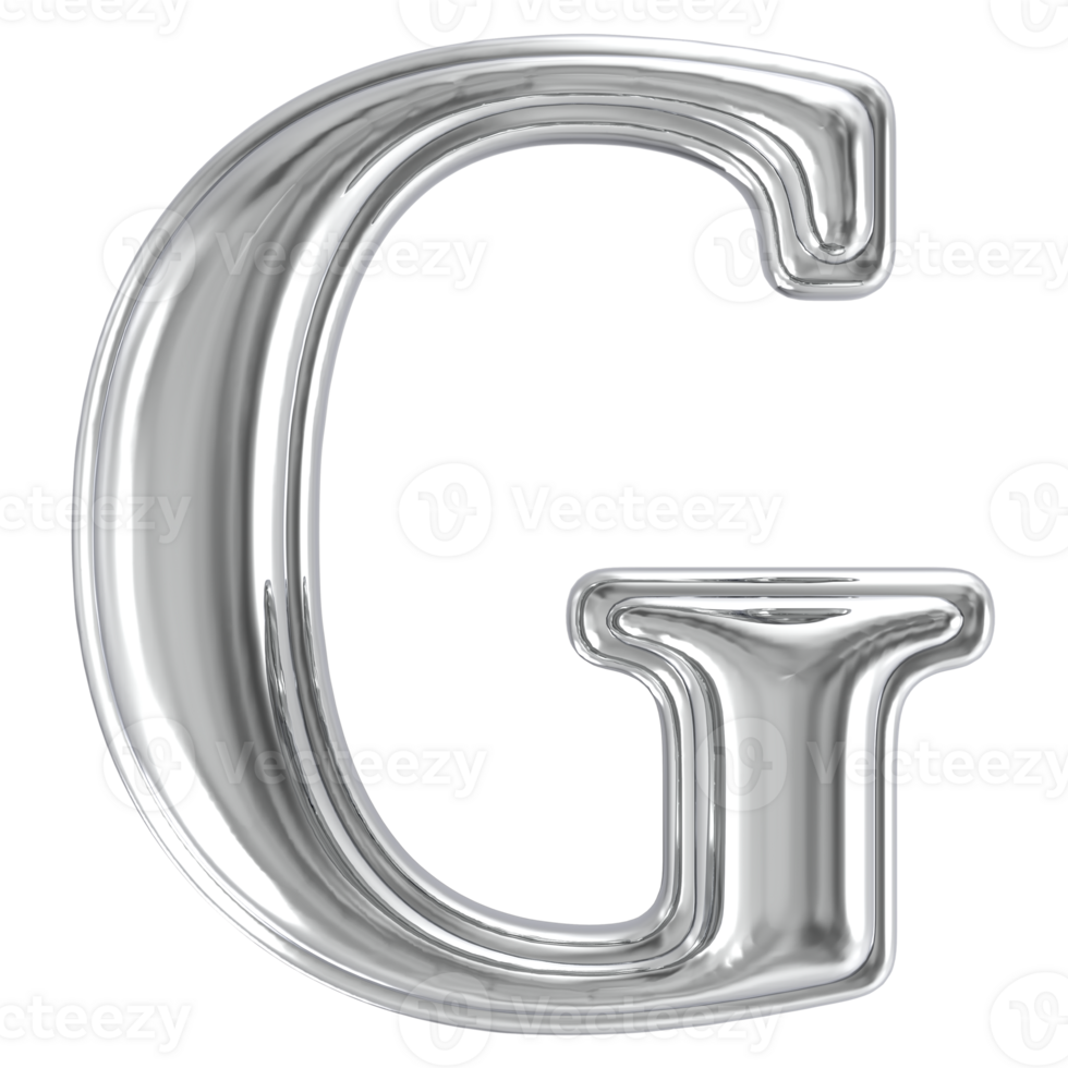Silver Font G 3D Render png