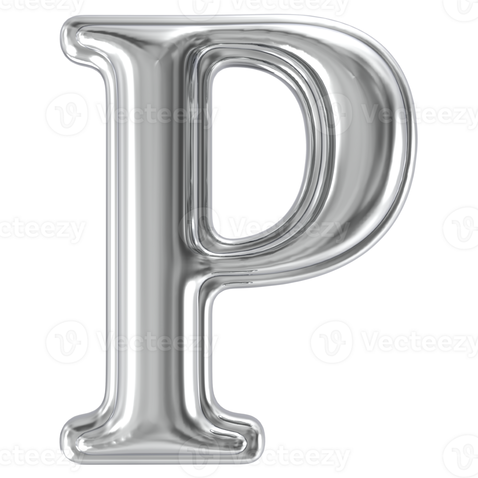 Silver Font P 3D Render png
