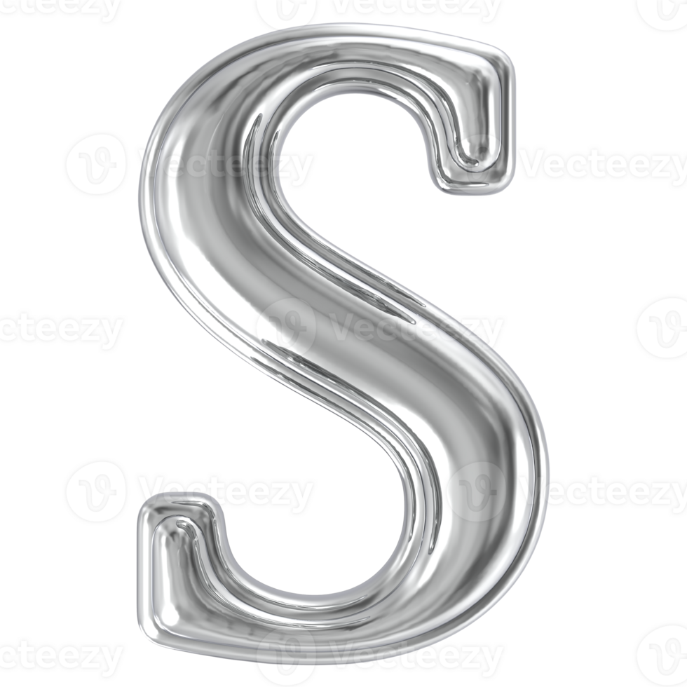Silver Font S 3D Render png