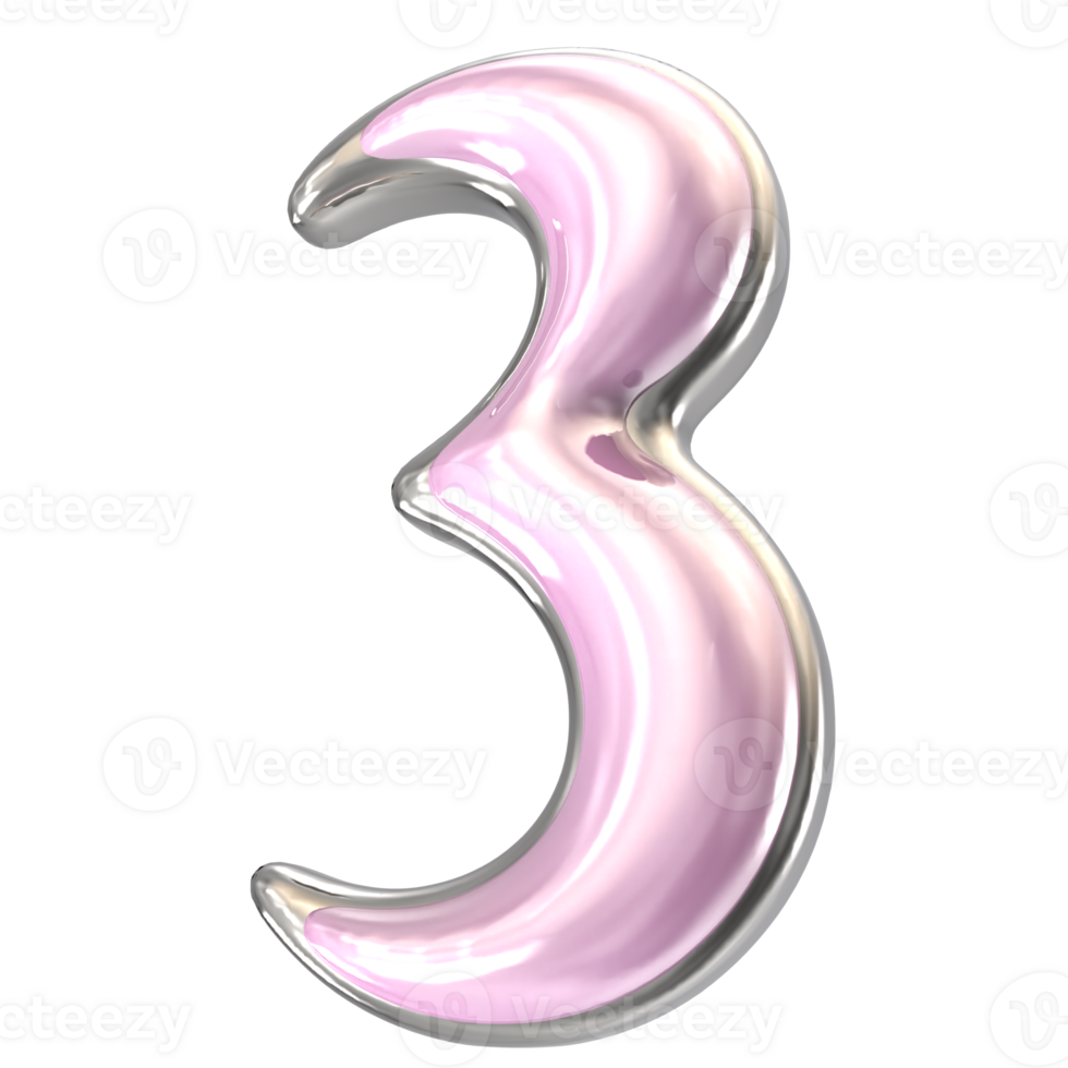 3 Number 3D Render png