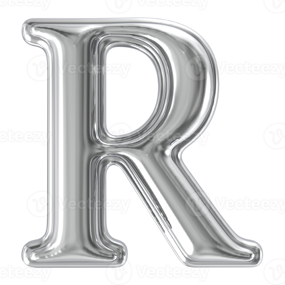 Silver Font R 3D Render png