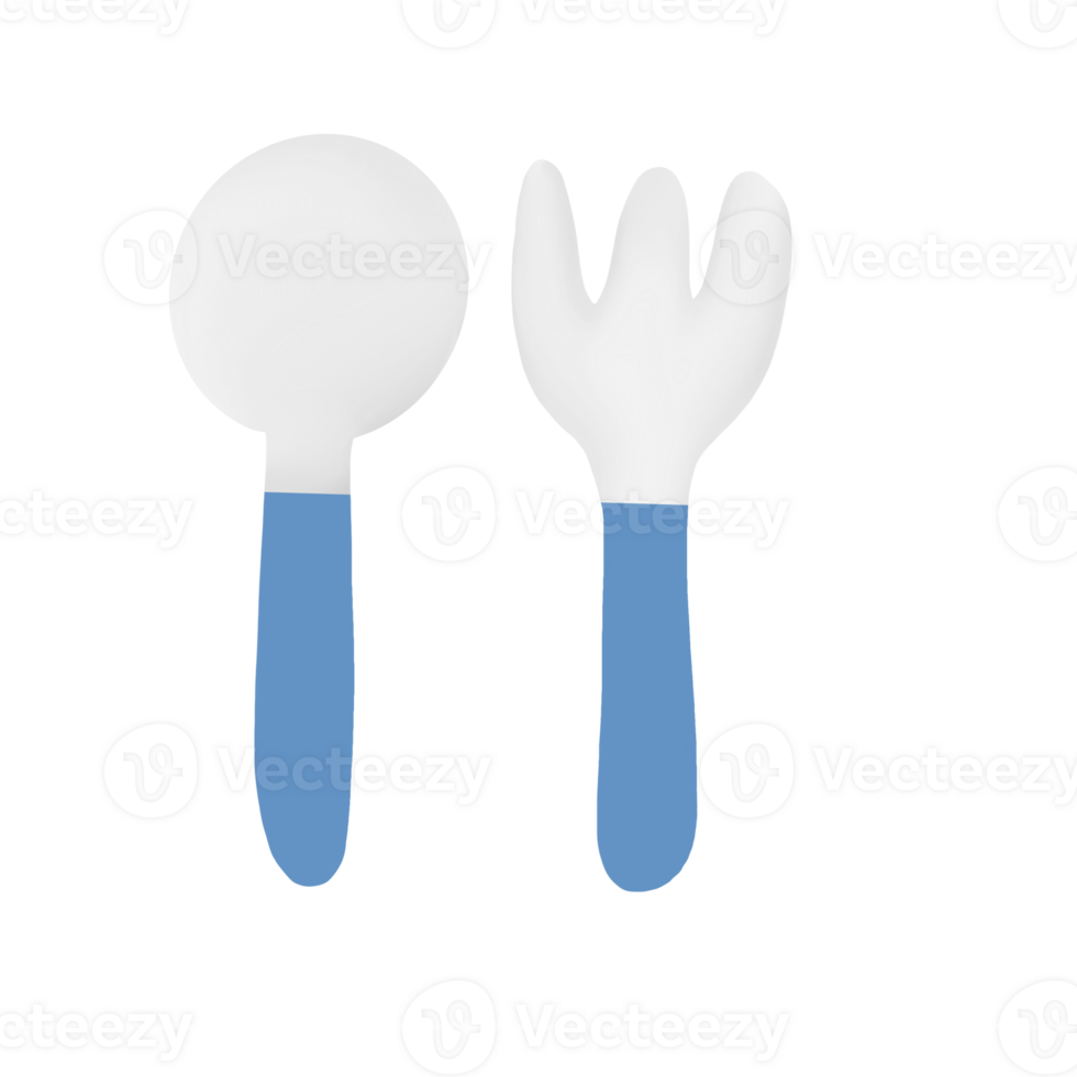 Two blue and white spoons and forks on a transparent background png