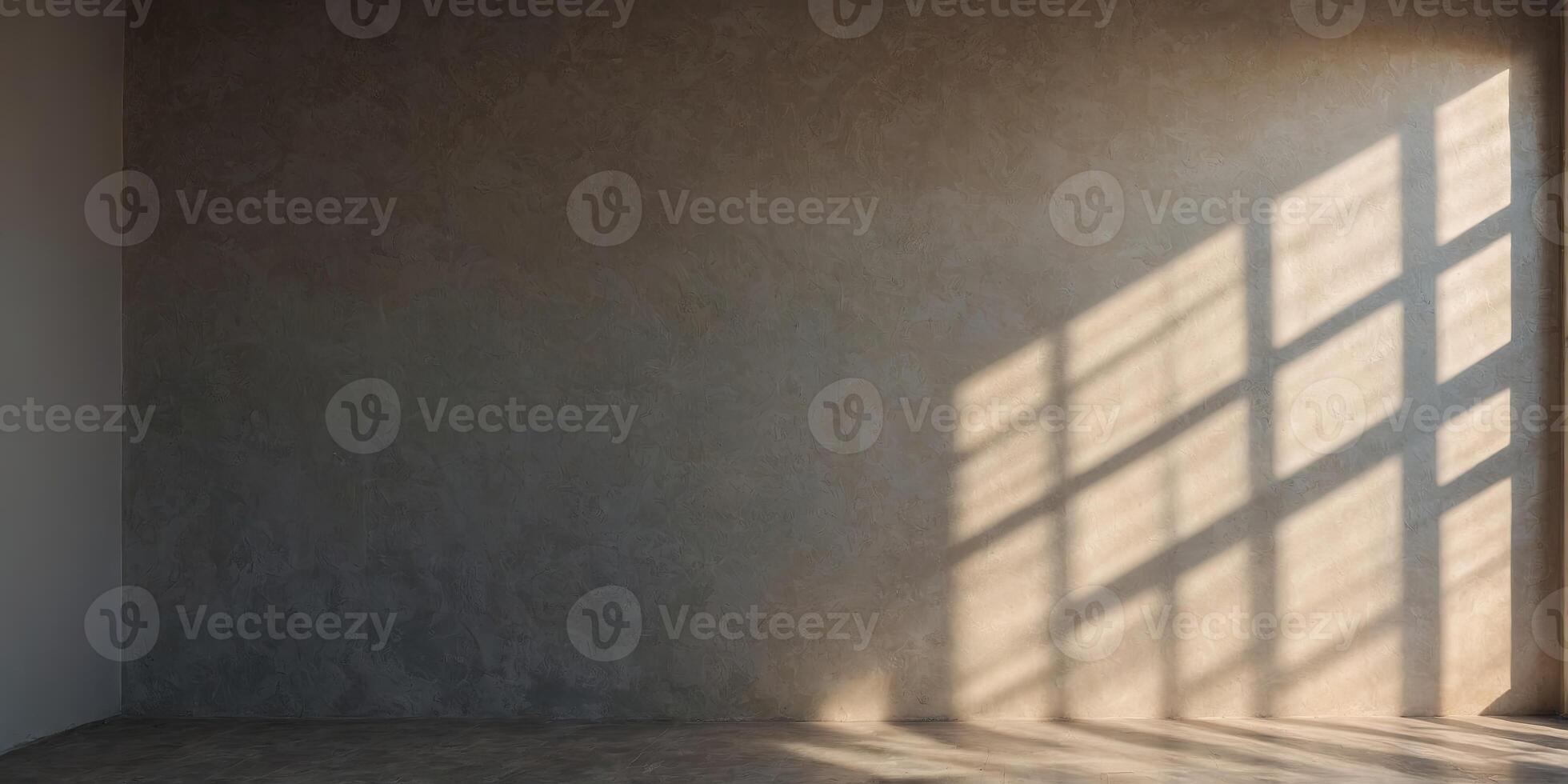 Bright room with a plastered wall, a shadow on the wall, a sunny day. photo