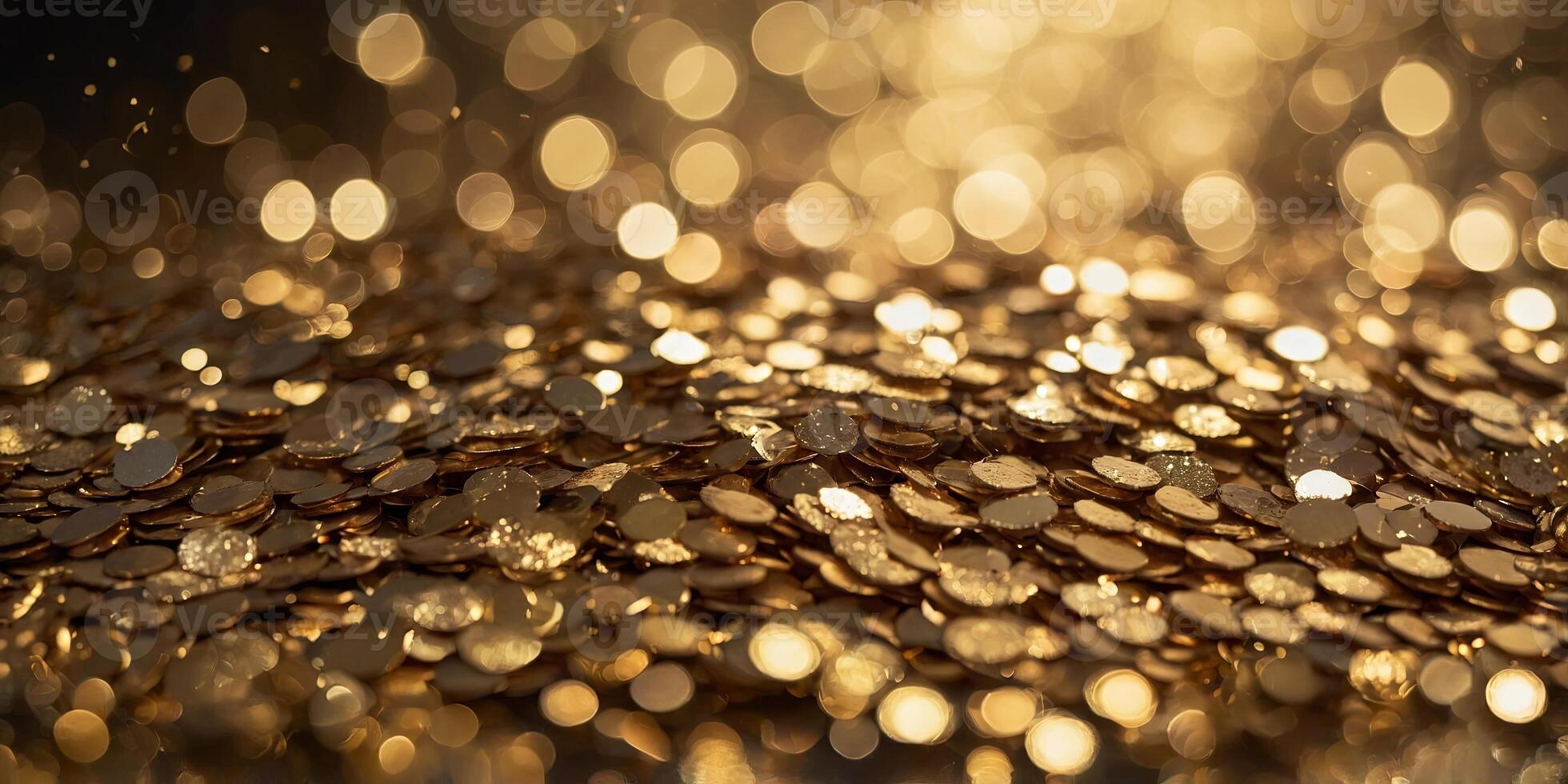 Abstract shiny gold sequins background with bokeh lighting, macro. photo