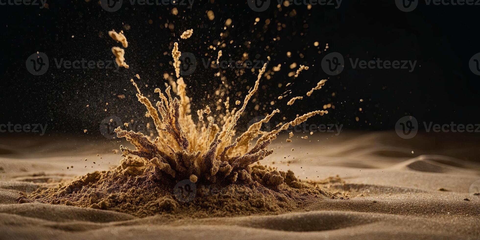 Black background with golden sand explosion. photo