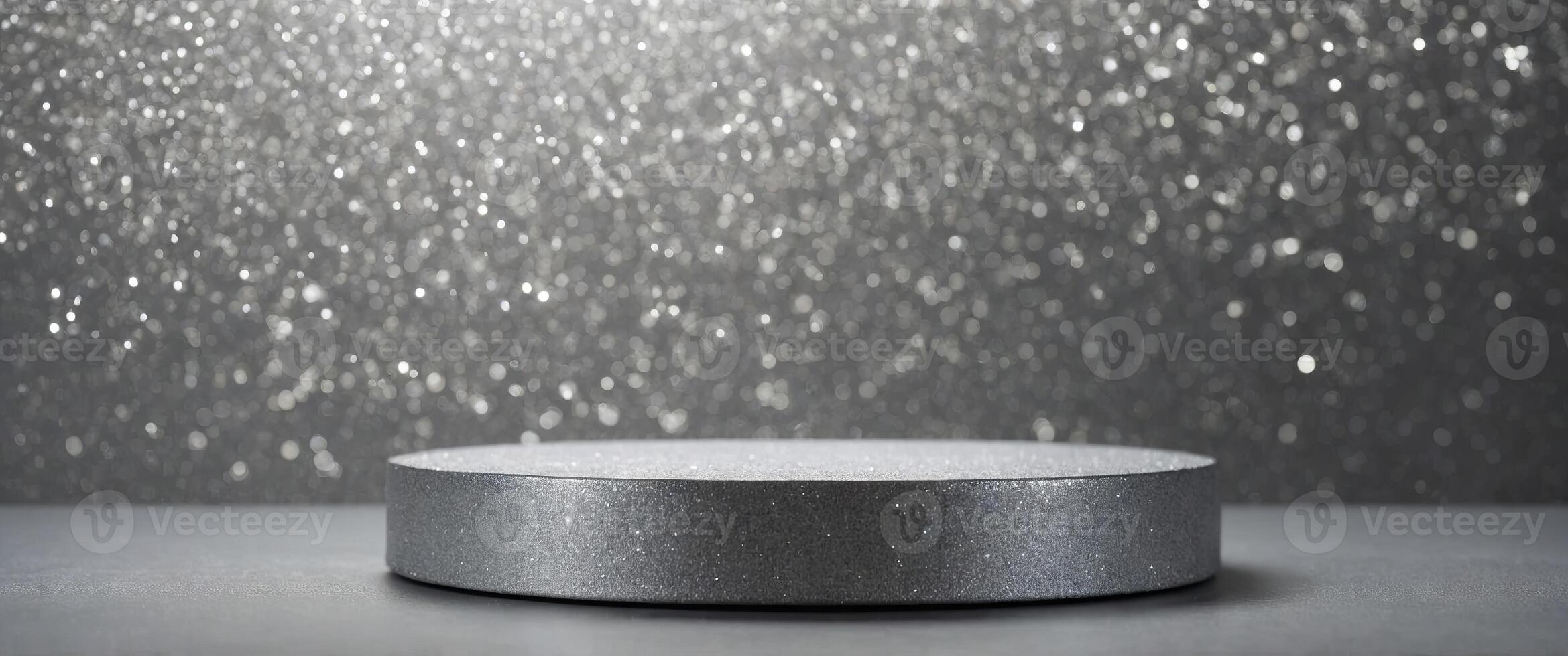 Abstract template concept Soft silver white podium with sparkle glitter background display Mock up for product presentation. photo