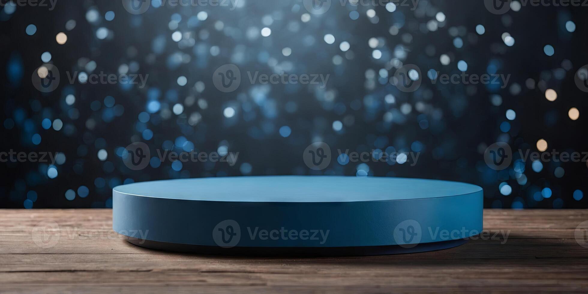 Blue round podium display for product presentation. photo