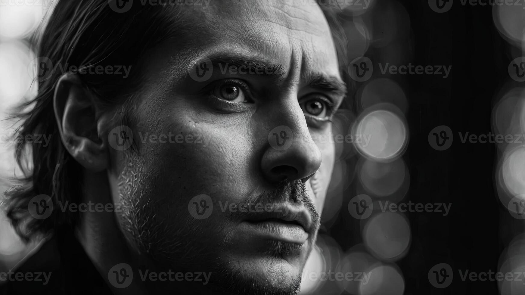 Abstract monochrome image of a human face representing melancholy and emotion with high contrast in an artistic design. photo