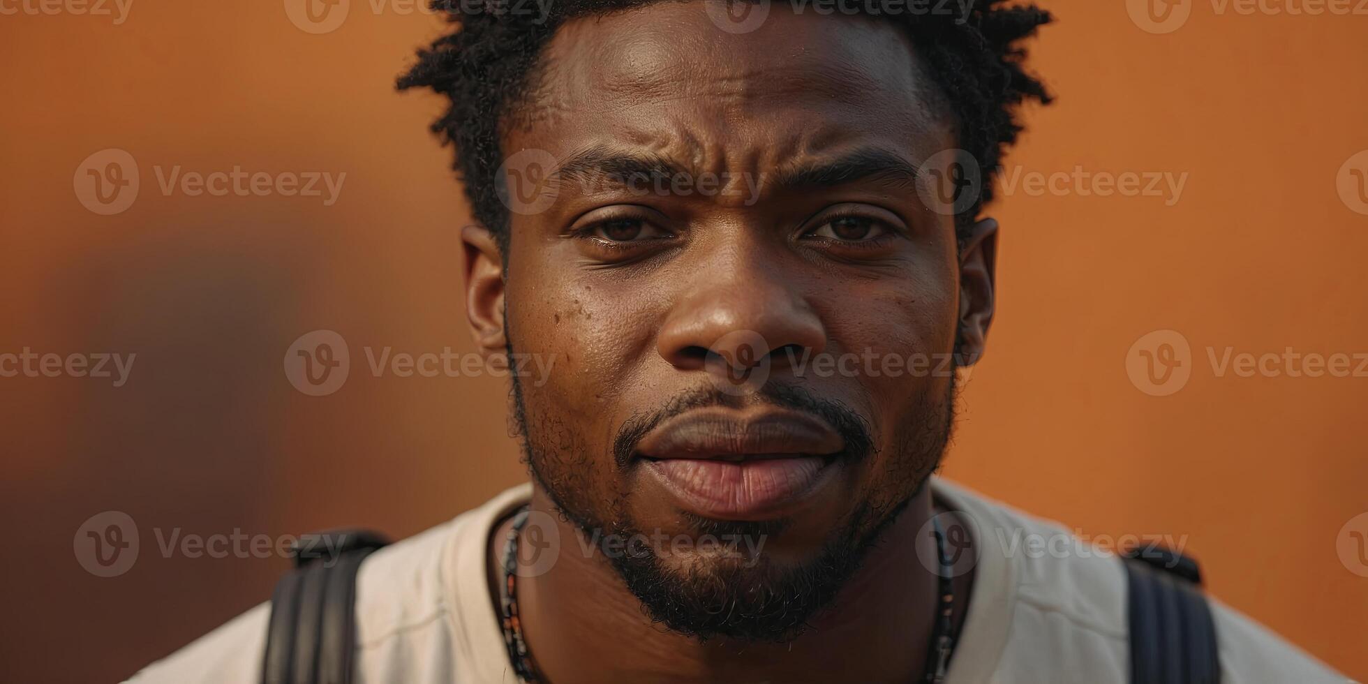 African American Guy Grimacing Expressing Different Emotions, Collage, Orange Background. photo