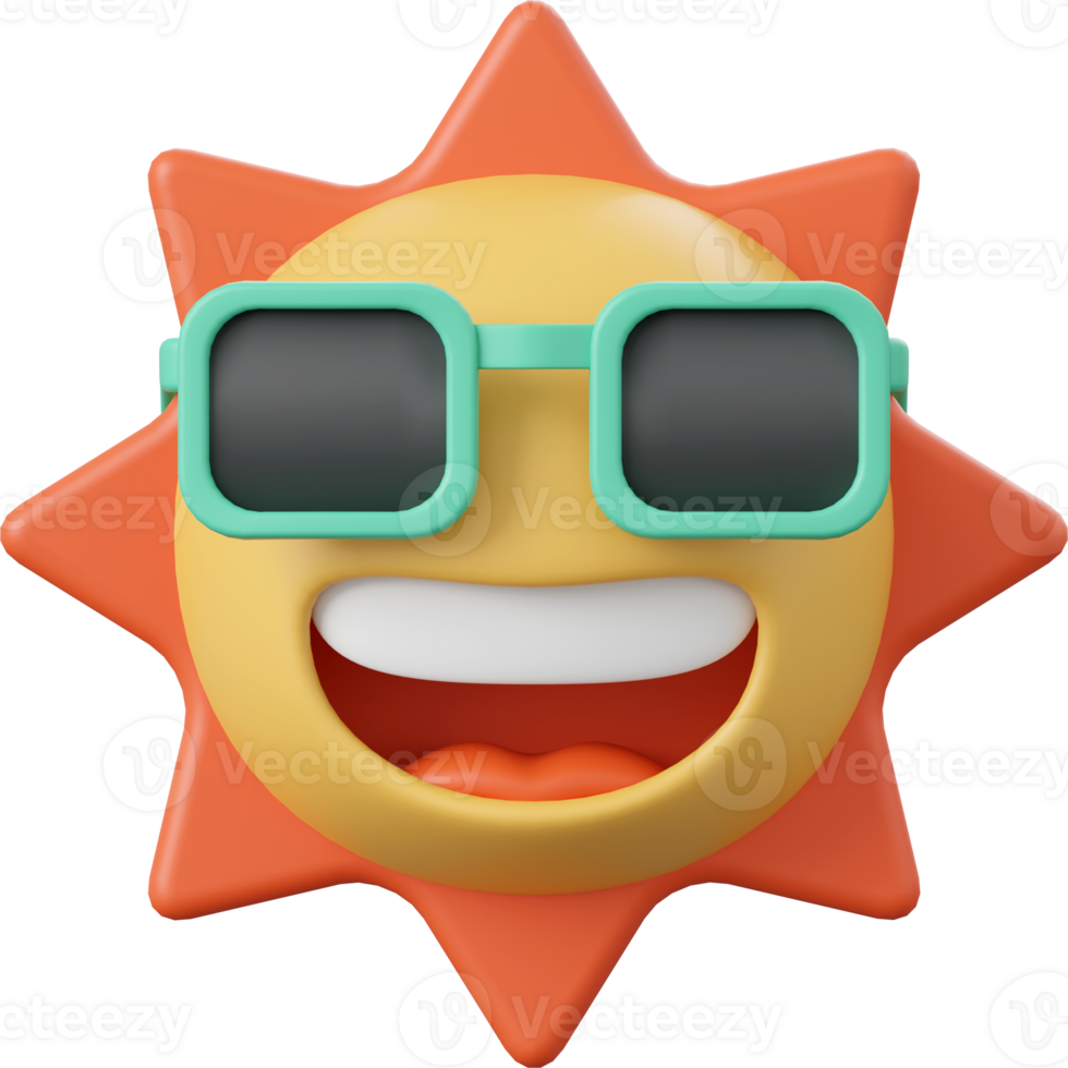 Smiley sun, 3d illustration of Summer concept png