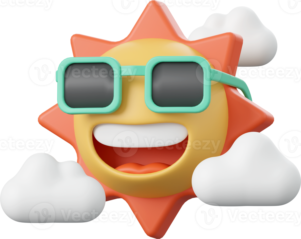 3d illustration of Summer concept, Smiling sun wearing sunglasses png