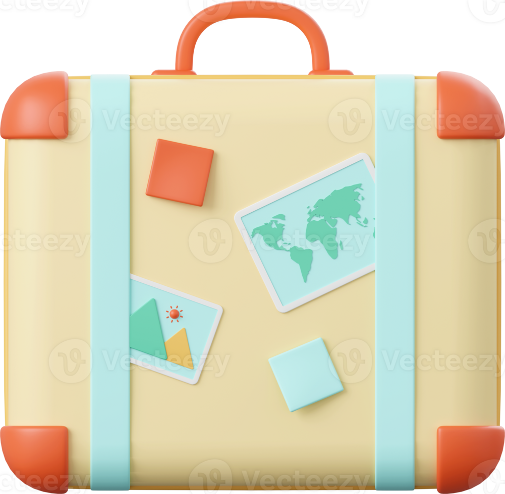 Suitcase, 3d illustration of Summer concept png