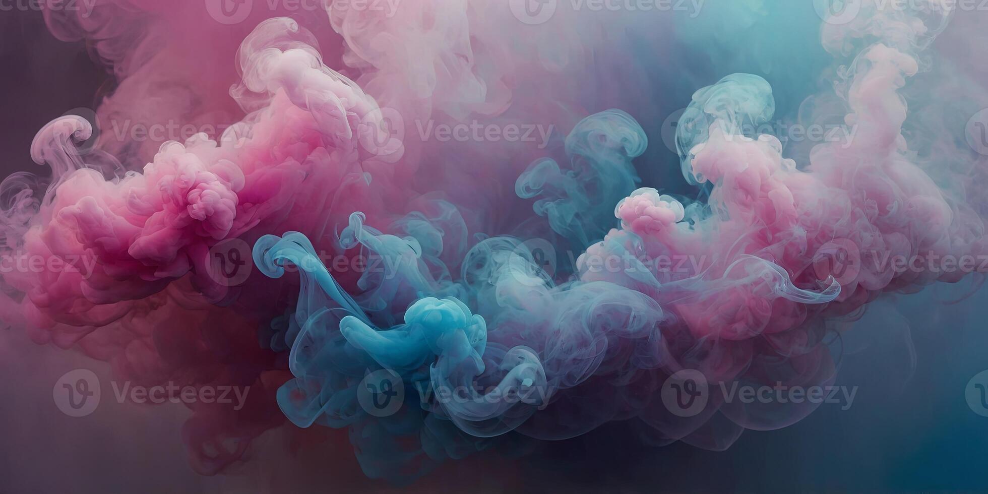 Closeup of colorful smoke in motion with vibrant hues of pink purple and blue blending together in a magical and hazy mist. photo