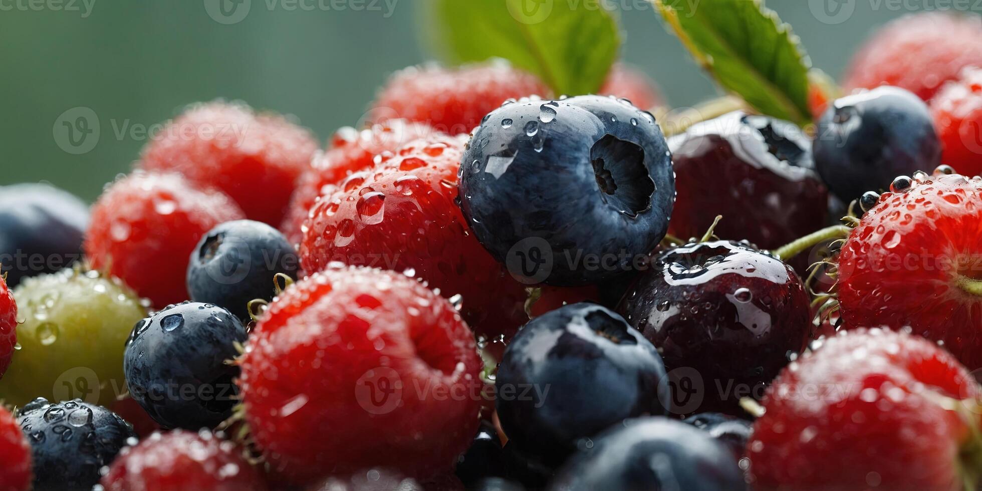 Close-up of Fresh Berries with water, droplets. photo