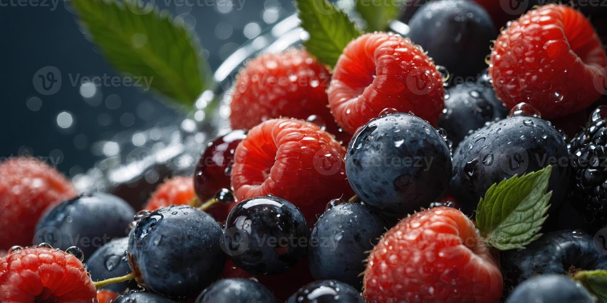 Close-up of Fresh Berries with water, droplets. photo