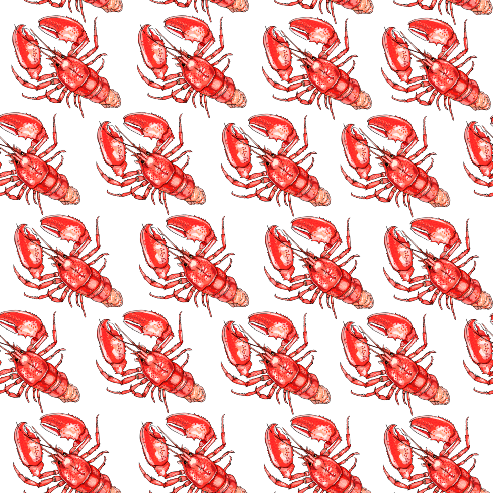 Crayfish pattern seamless. Sea animal with claws. Set crabs and lobsters with patterns. Texture for hunters and soldiers png