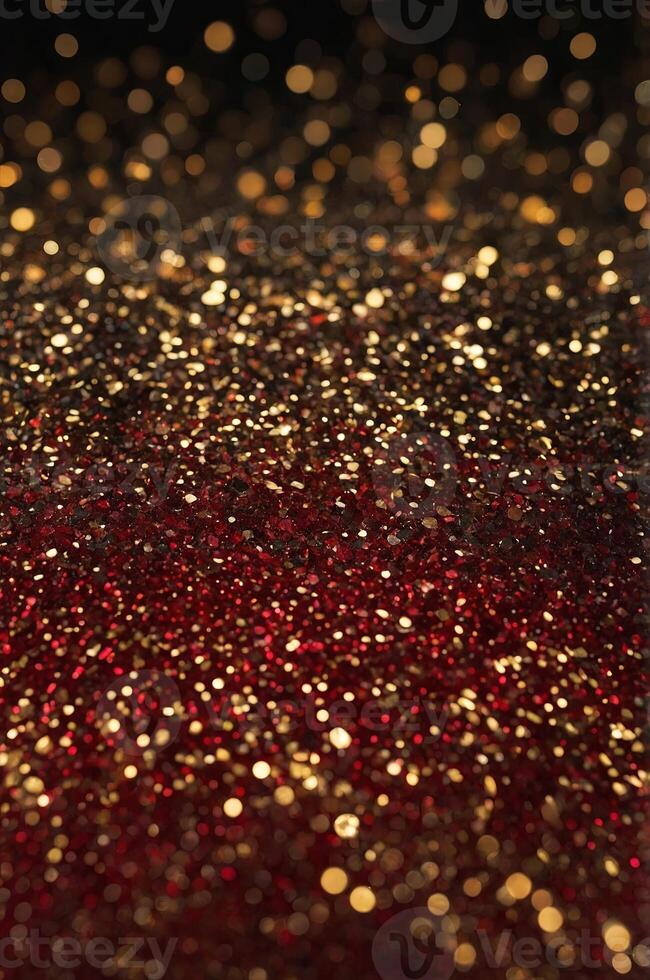 background of abstract red, gold and black glitter lights defocused. photo
