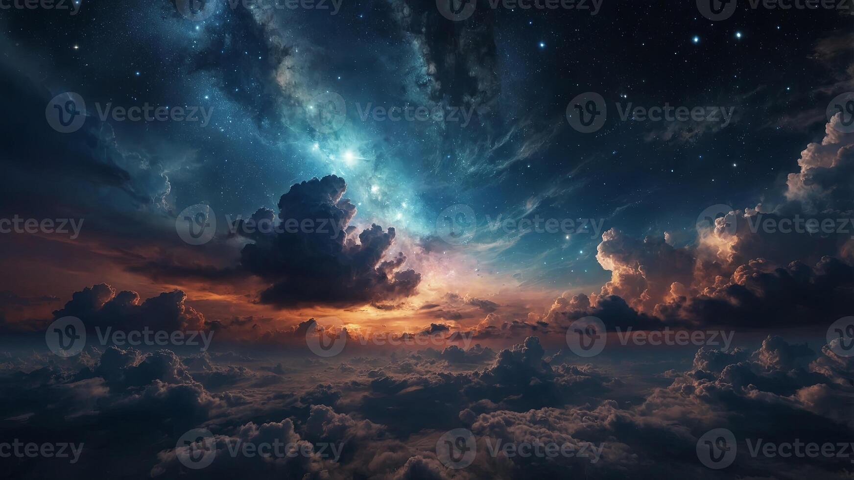 A mesmerizing celestial scene with cosmic clouds and stars, evoking the infinite beauty of space. photo