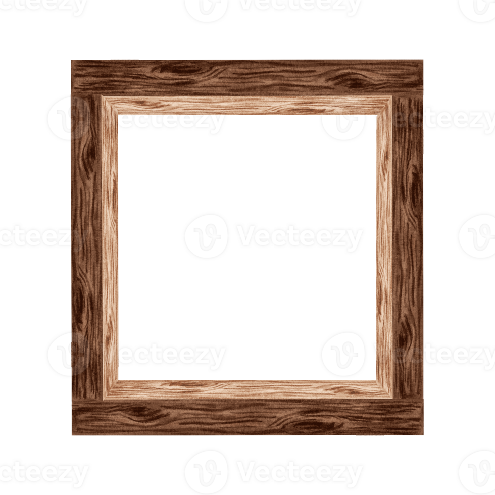 Square frame of planks with wooden texture. Bookshelf, cozy home interior item. Hand drawn watercolor illustration isolated. Knowledge for all. Template with copy space for card, website, bookstore. png