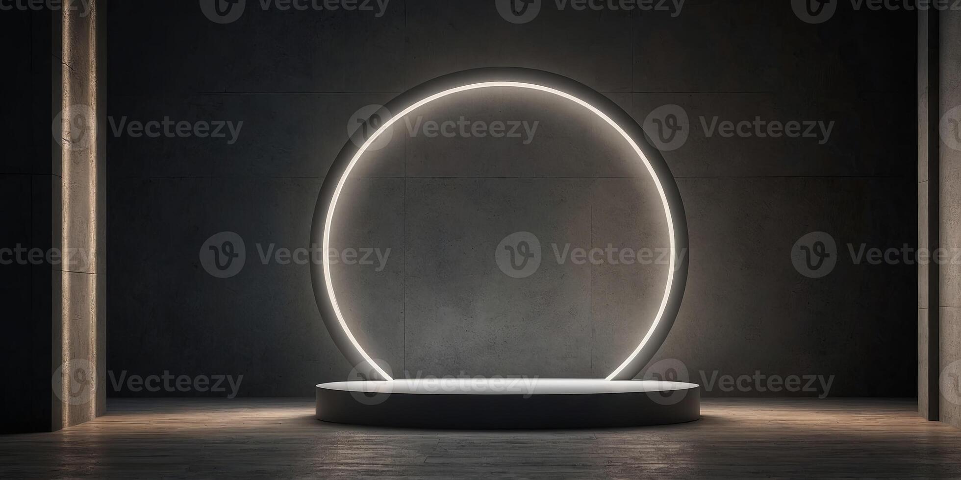 Empty minimalist podium for product display with circular light. photo