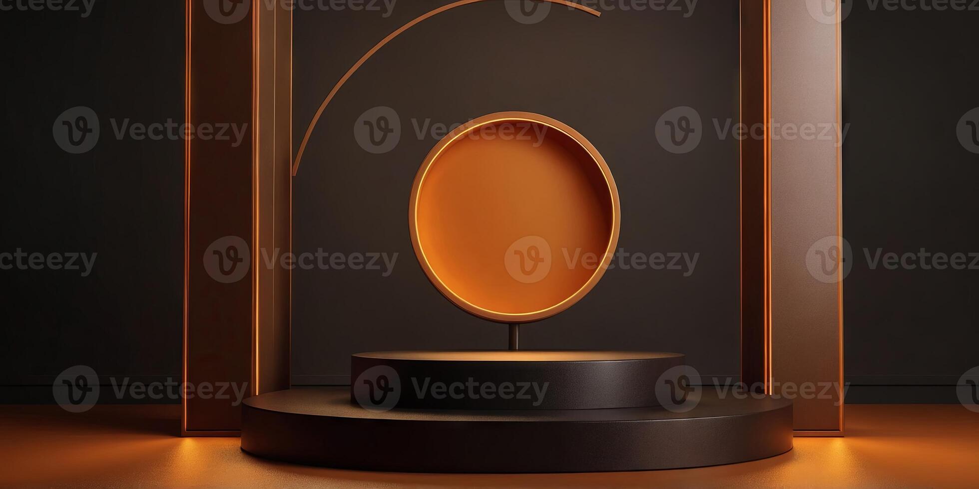 Dark orange podium with amber color geometric, autumn background, mockup for branding, exhibitions and product presentation illustration. photo