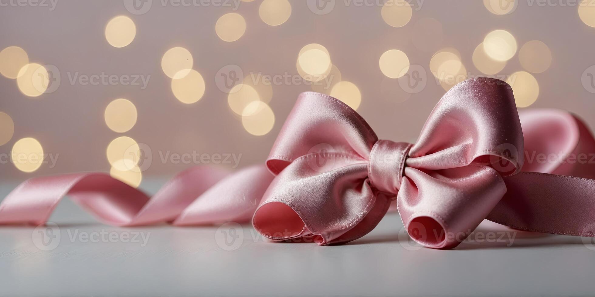 Elegant pink satin bow on minimalist background. photo