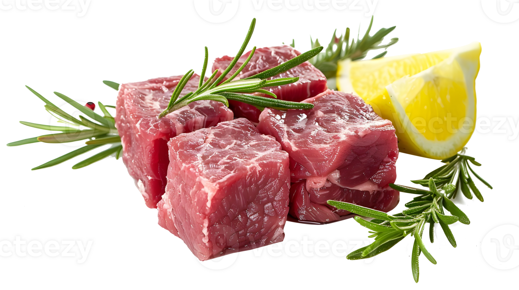 Al generated raw meat steak with lemon and herbs isolated on transparent background png