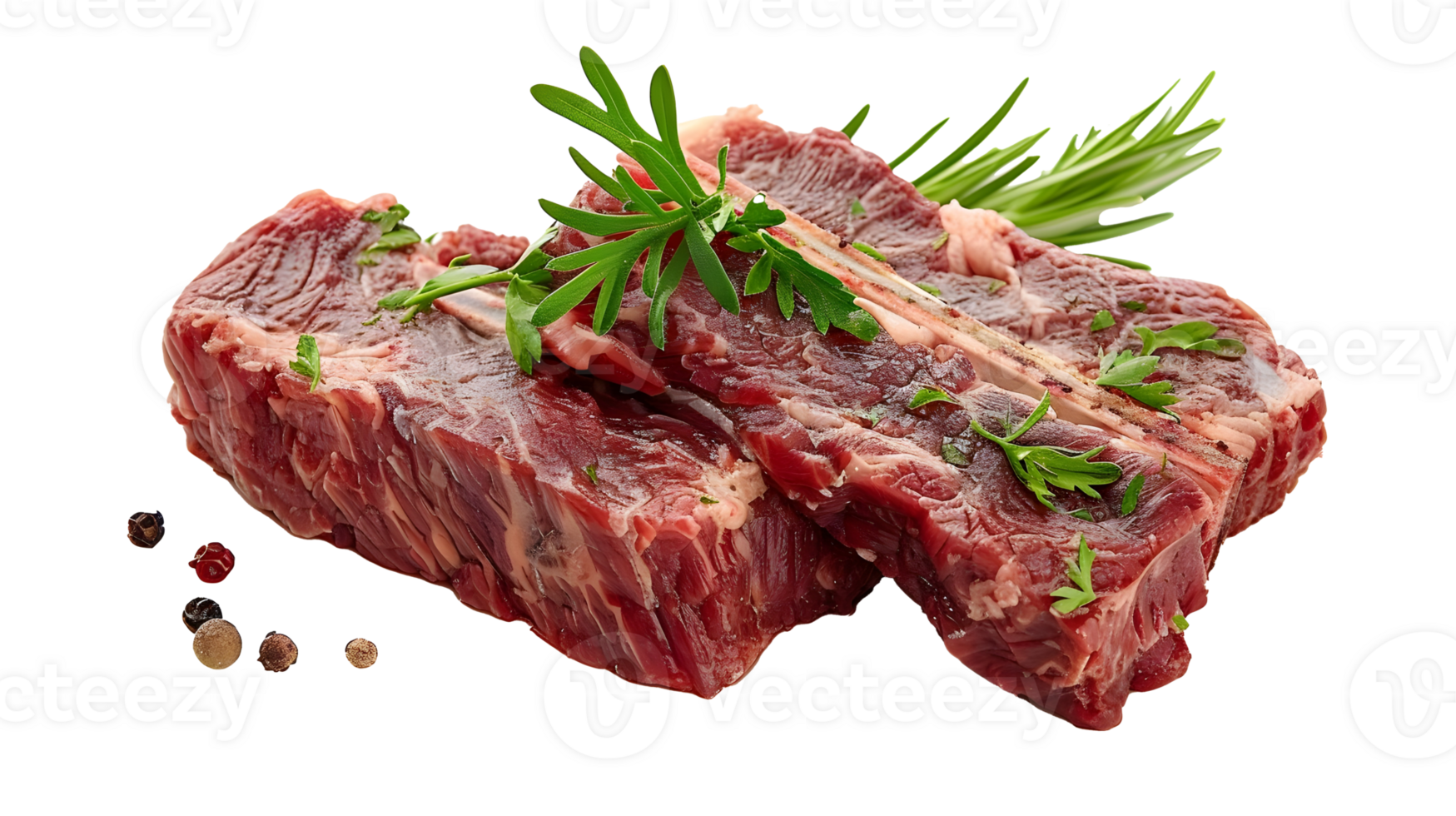 Al generated raw meat steak with herbs isolated on transparent background png