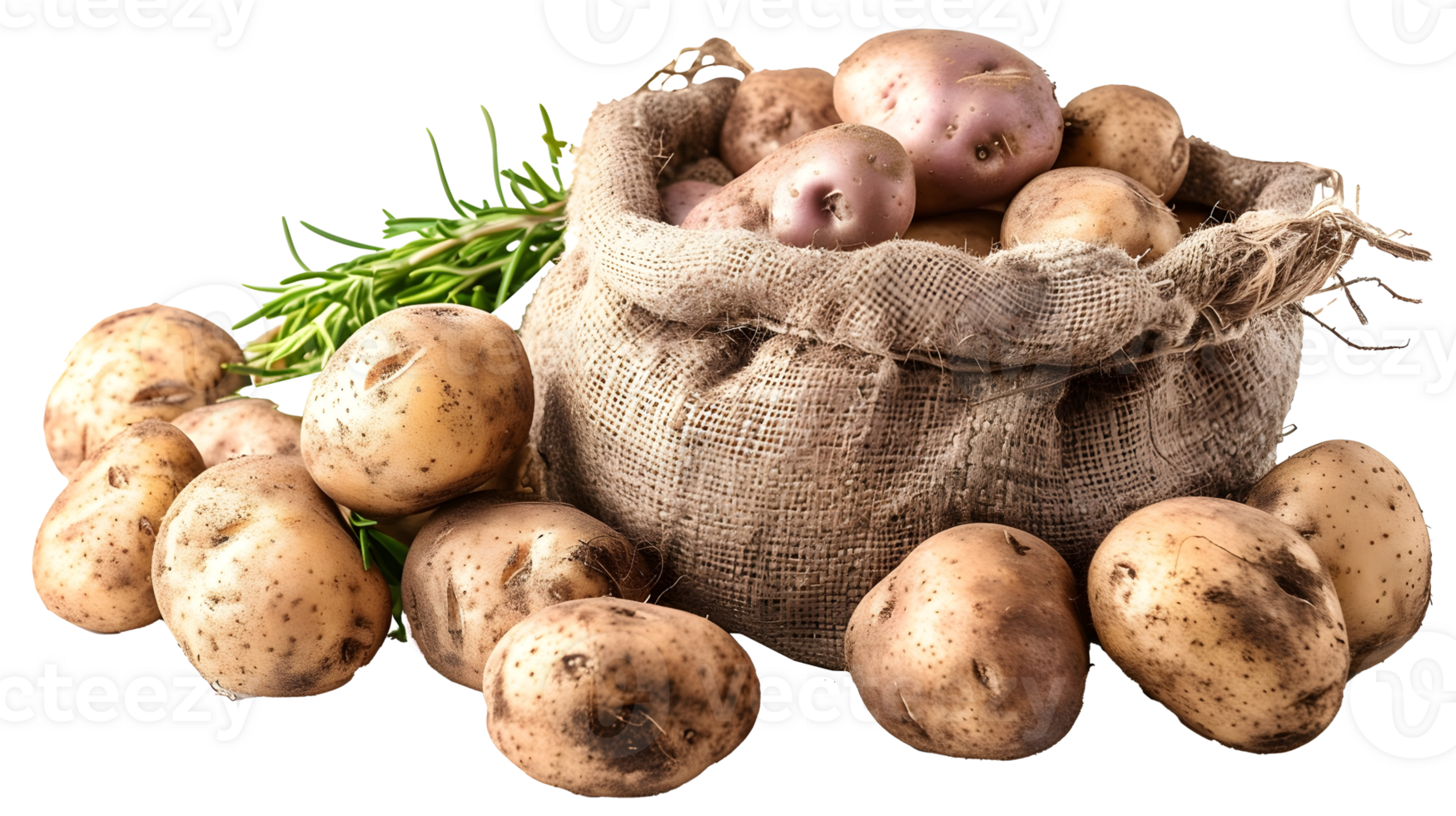 Al generated fresh potatoes in a bag isolated on transparent background png