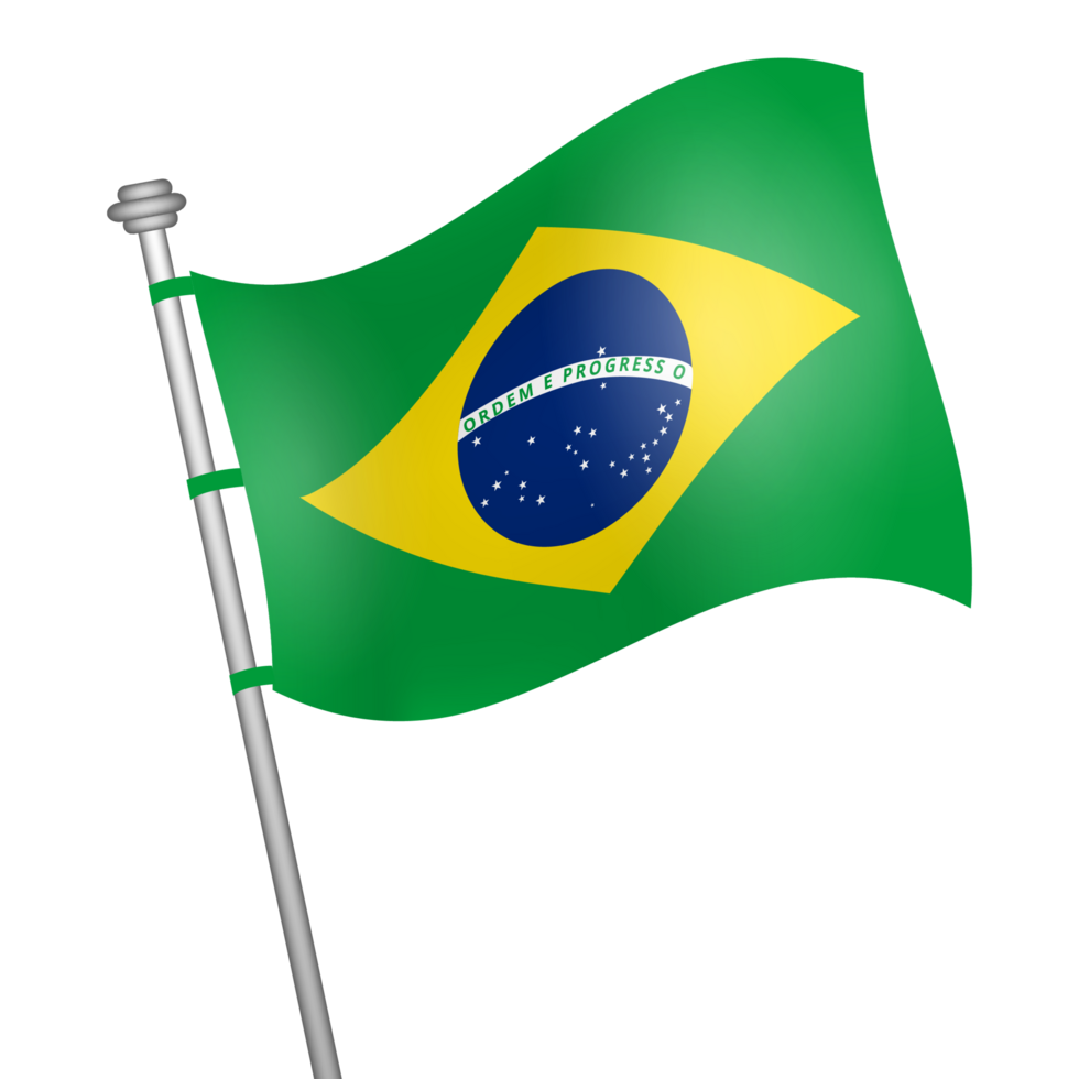 Brasil waving flag on a flagpole png