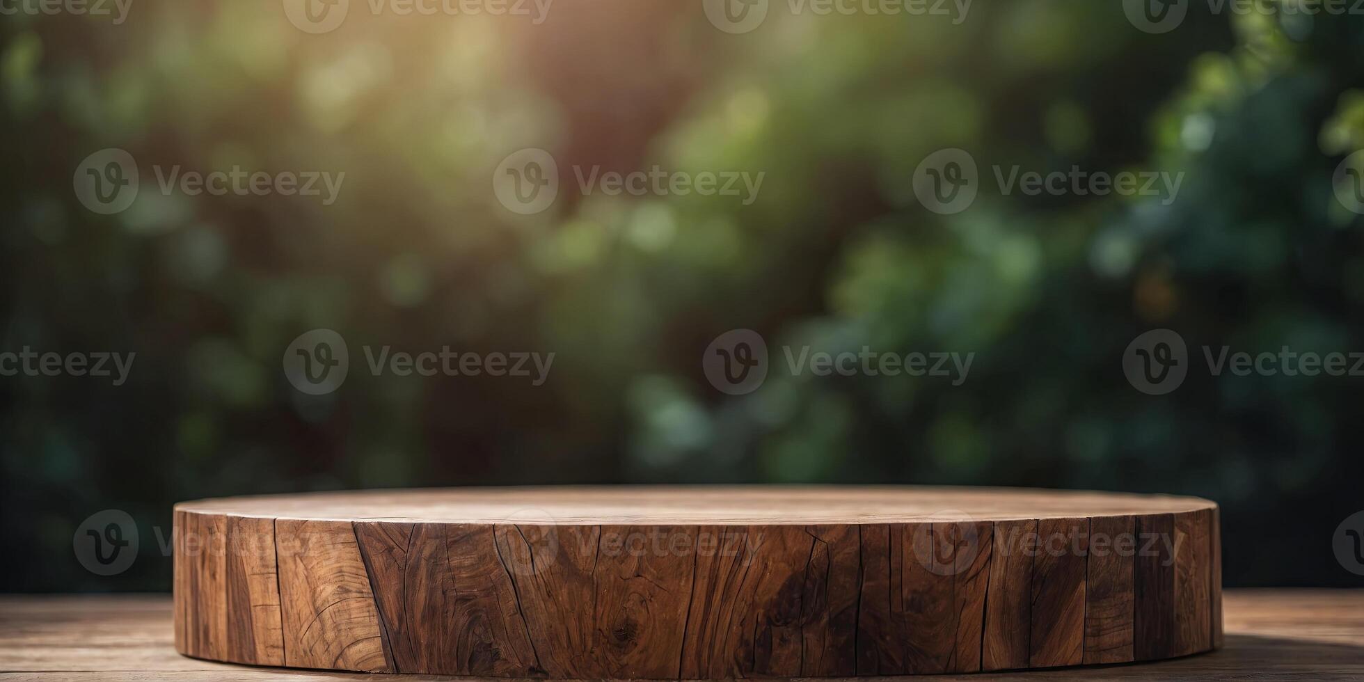 Empty round wooden podium for minimal product branding presentation showcase. photo