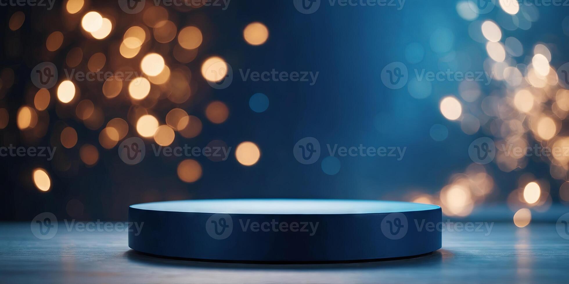 Product background podium display mockup blue light round podium product. photo