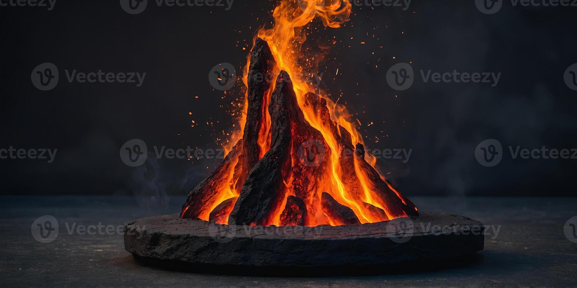 Lava Podium ,Product Stand, A stage with fire and abstract Background. photo