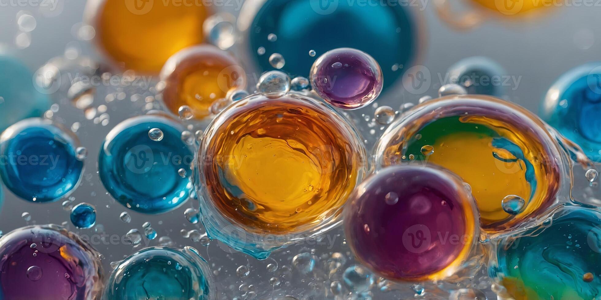 Oil on water swirling colors close-up colorful liquid bubbles. photo