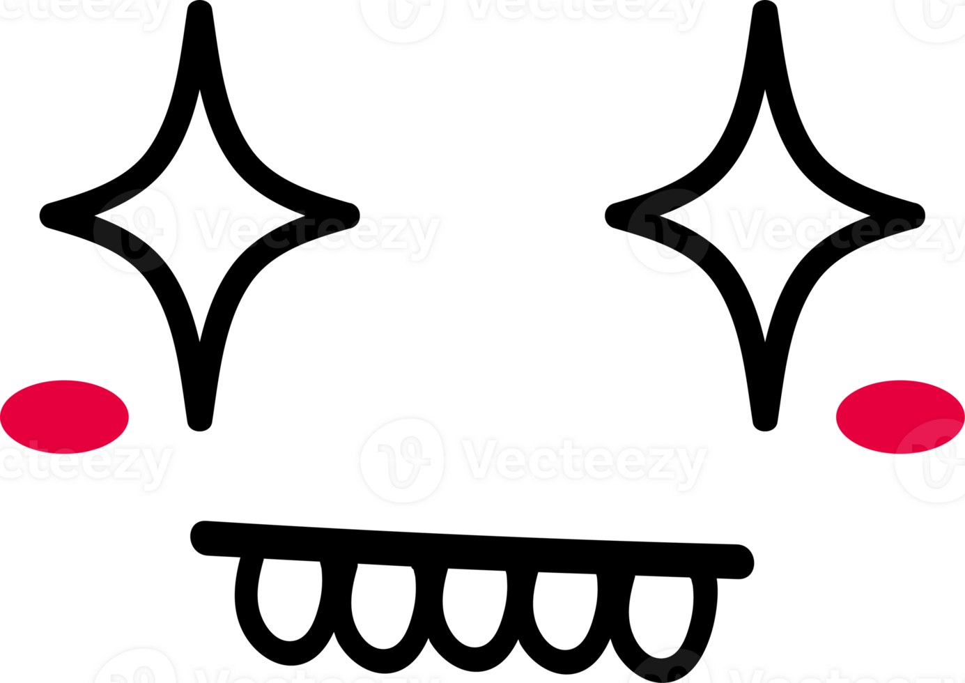 Cartoon excited face emoji illustration on transparent background. png