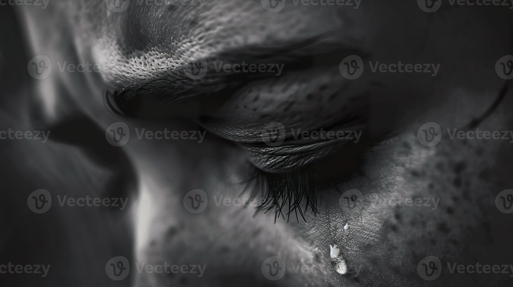 Close-up of an eye shedding a tear photo