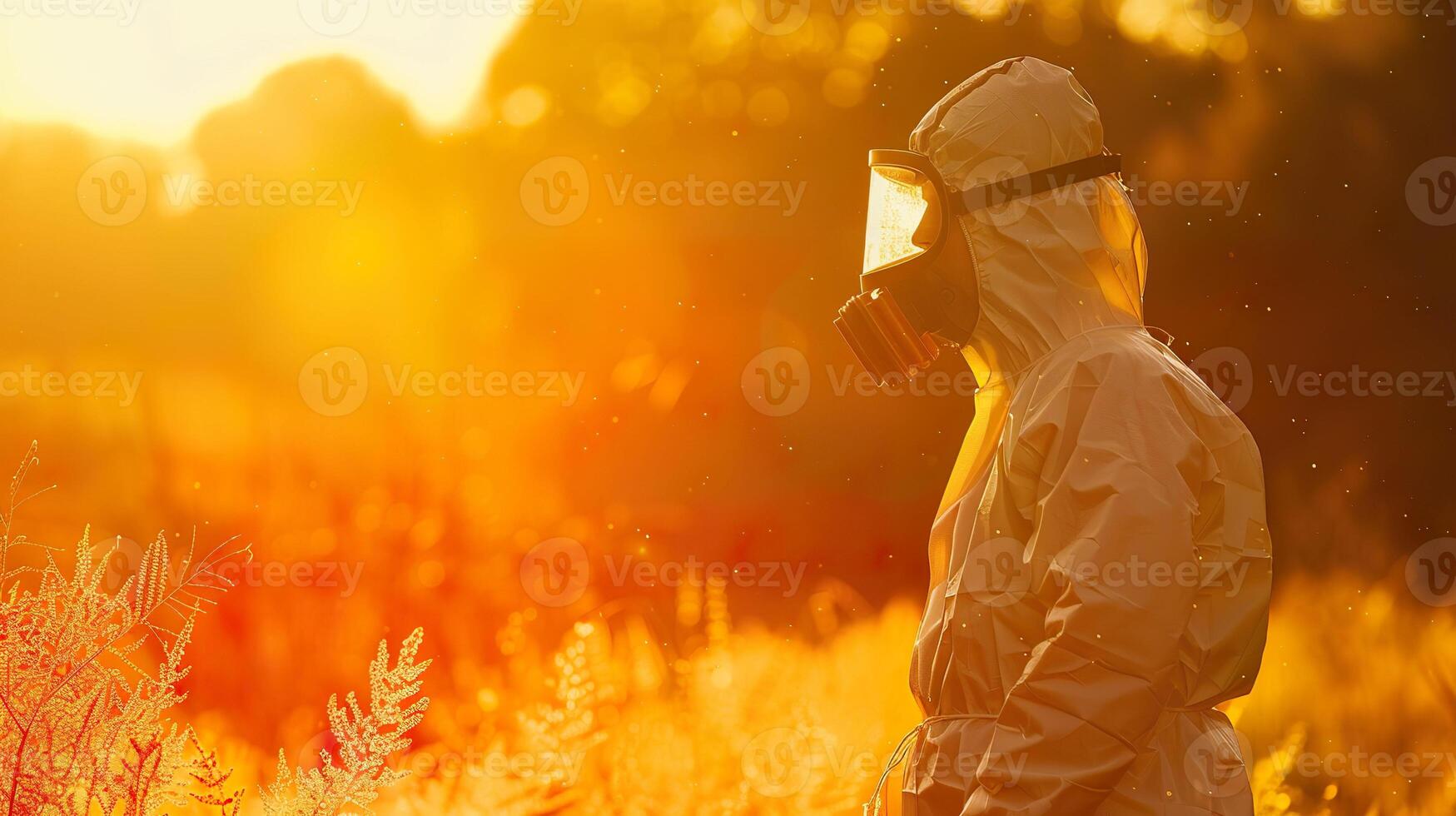 Field Worker in Protective Gear Under Intense UV Exposure photo