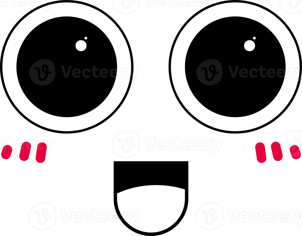 Cartoon excited face emoji illustration on transparent background. png