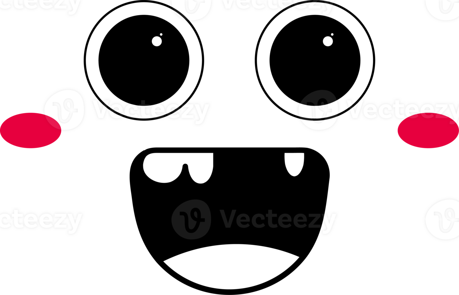 Cartoon excited face emoji illustration on transparent background. png