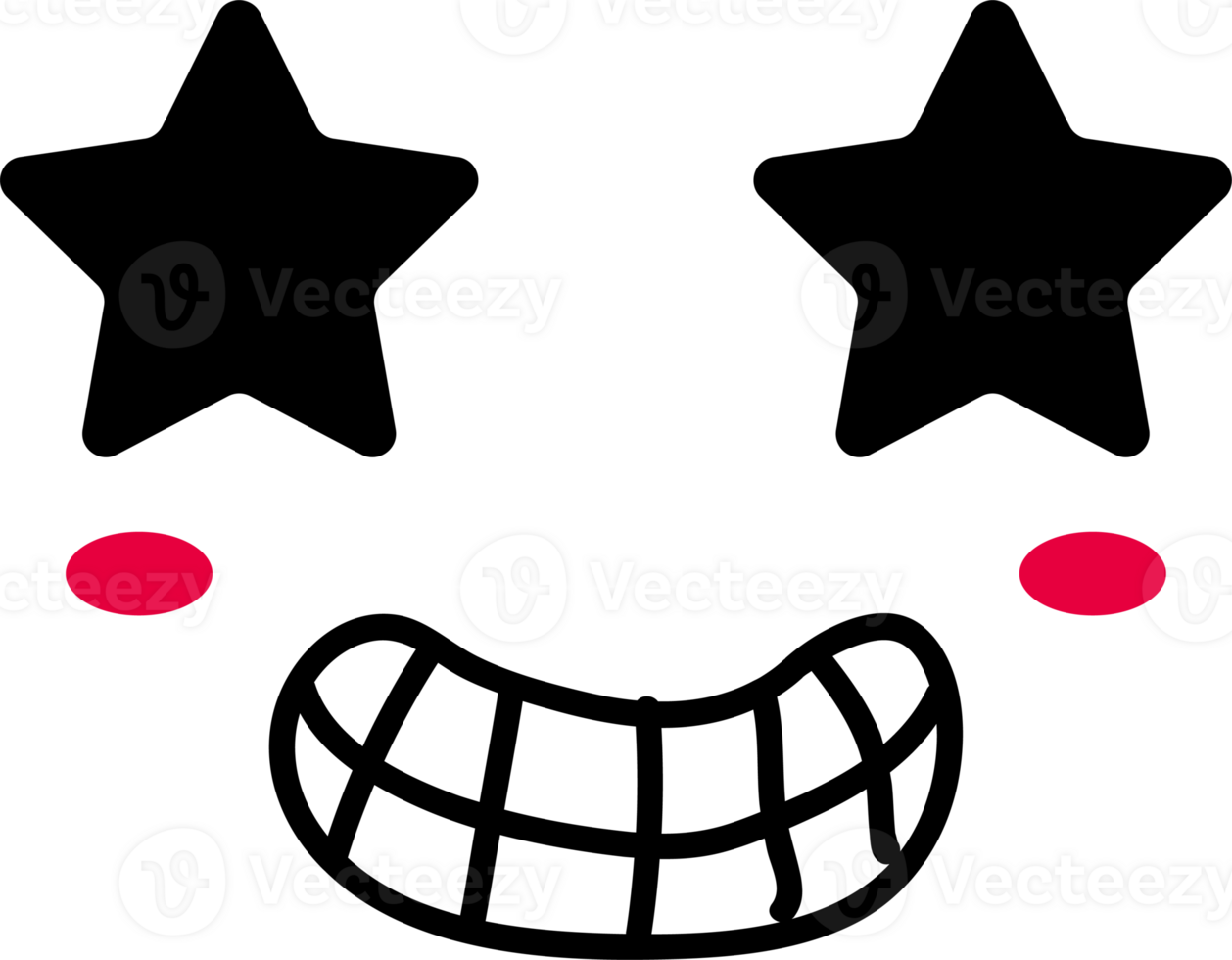 Cartoon excited face emoji illustration on transparent background. png