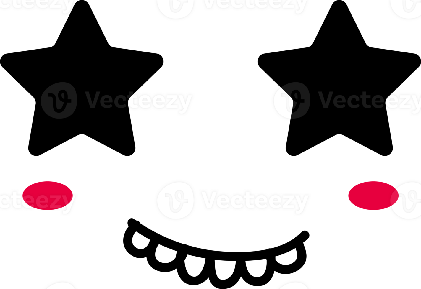 Cartoon excited face emoji illustration on transparent background. png