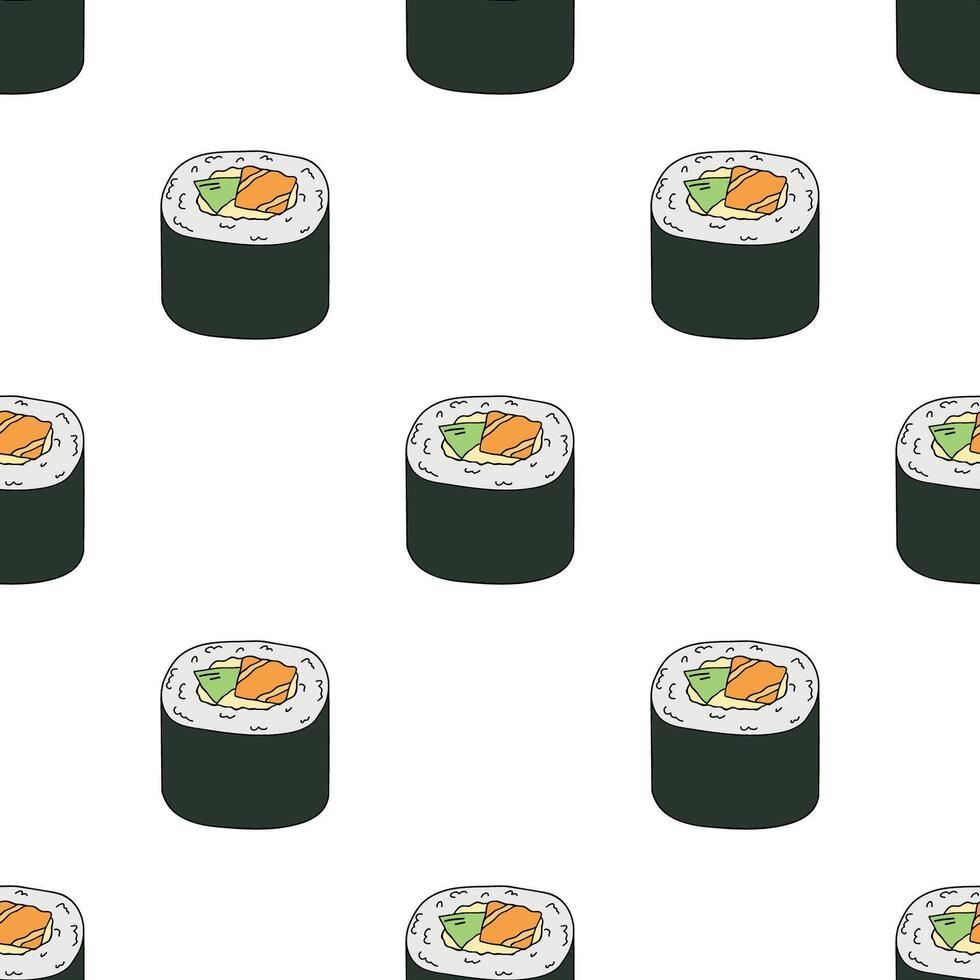 Seamless pattern with sushi roll for decorative print, wrapping paper, menu, wallpaper and fabric vector