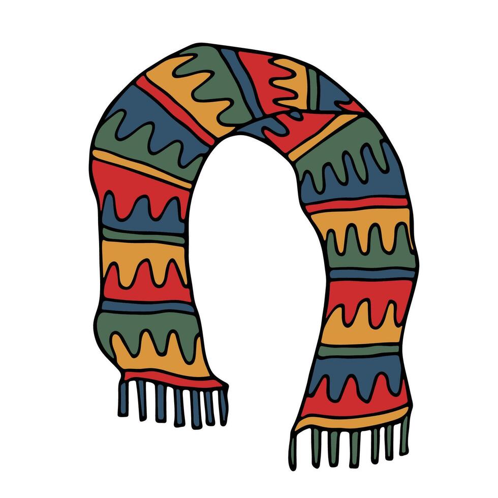 Knitted scarf doodle Hand drawn winter accessories Single design element for card, print, design, decor vector